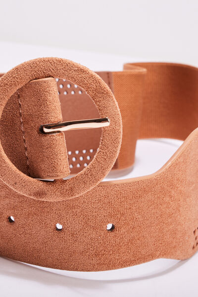 Ceinture large élastiquée marron clair femme