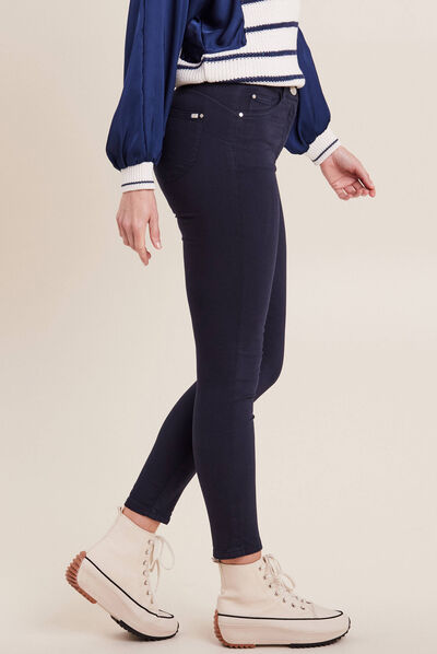 Pantalon léger taille haute 7/8ème bleu marine femme