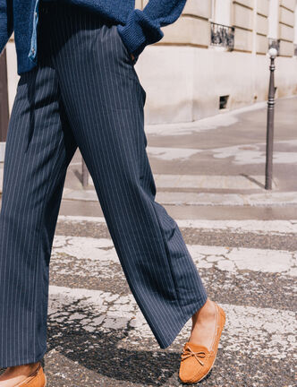 Pantalon large 7/8&egrave;me bleu femme