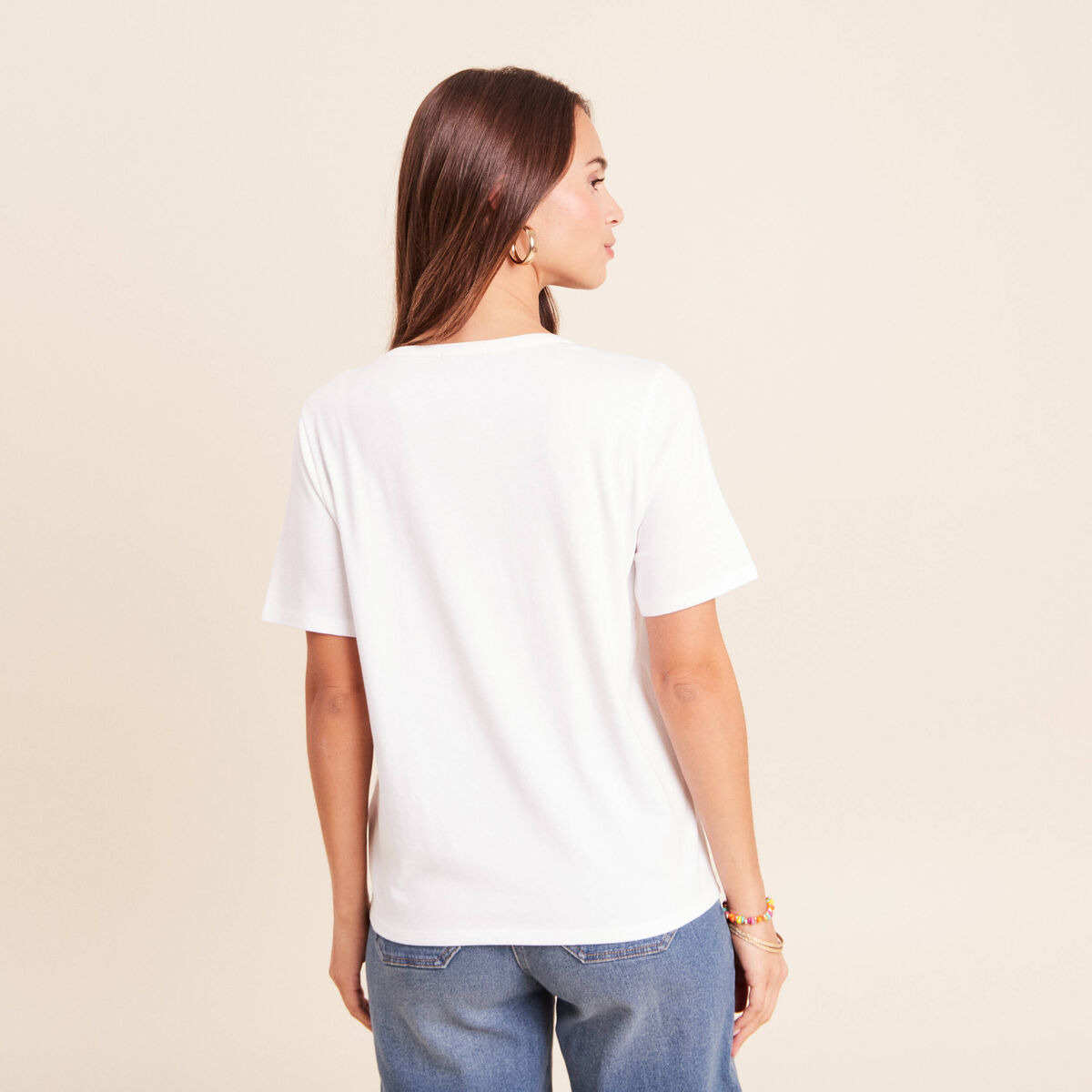 T-shirt col rond manches courtes blanc femme