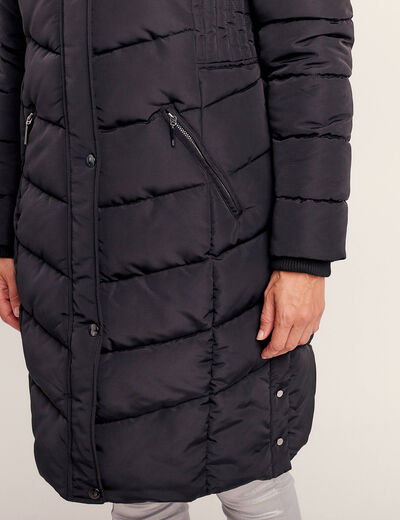 Doudoune déperlante longue à capuche noir femme