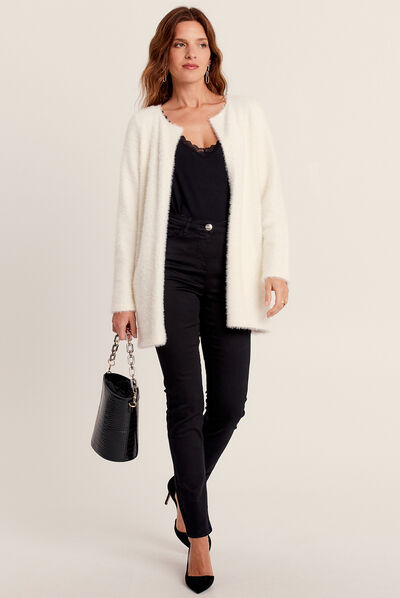 Gilet manches longues ecru femme