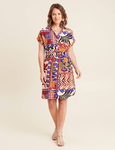 Robe courte manches courtes multicolore femme