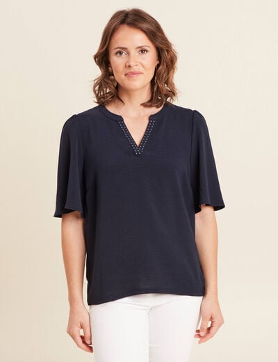T-shirt manches courtes bleu foncé femme