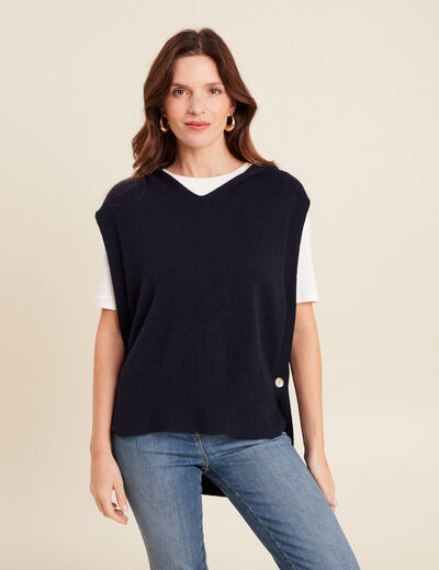 Pull sans manches à capuche bleu foncé femme