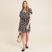 Robe droite courte col V manches courtes noir femme