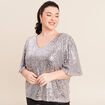 T-shirt &agrave; sequins manches coudes gris argent femme