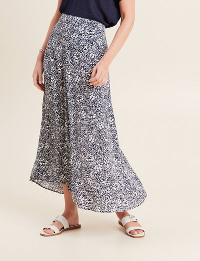 Jupe longue évasée bleu femme