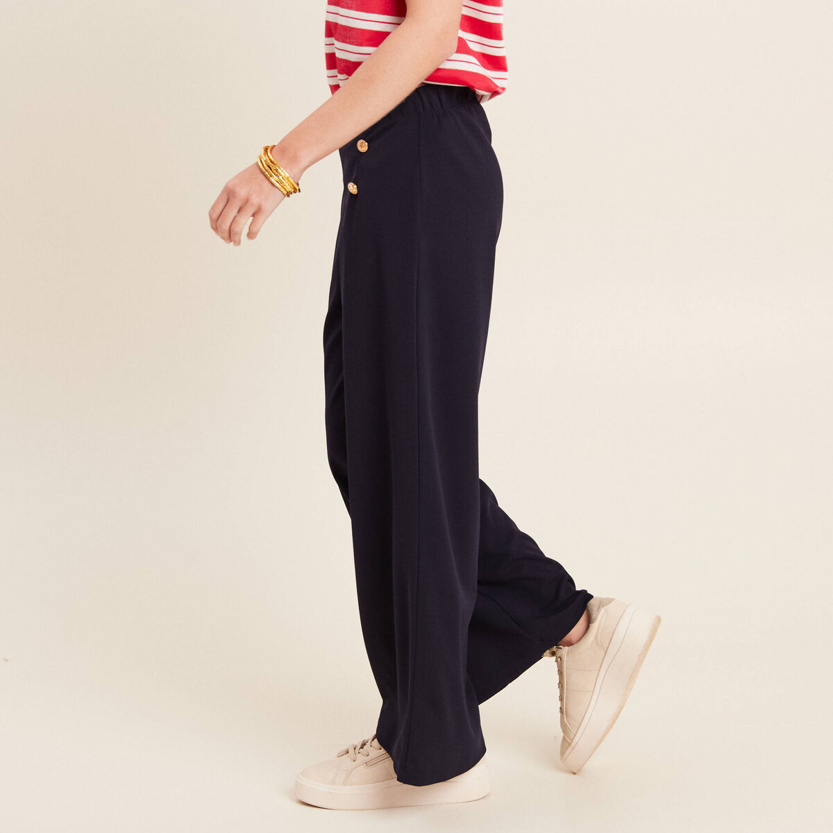 Pantalon large à pont bleu foncé femme