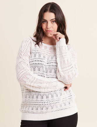 Gilet manches longues ajouré ecru femme