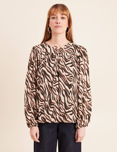 Blouse ample col rond manches longues noir femme
