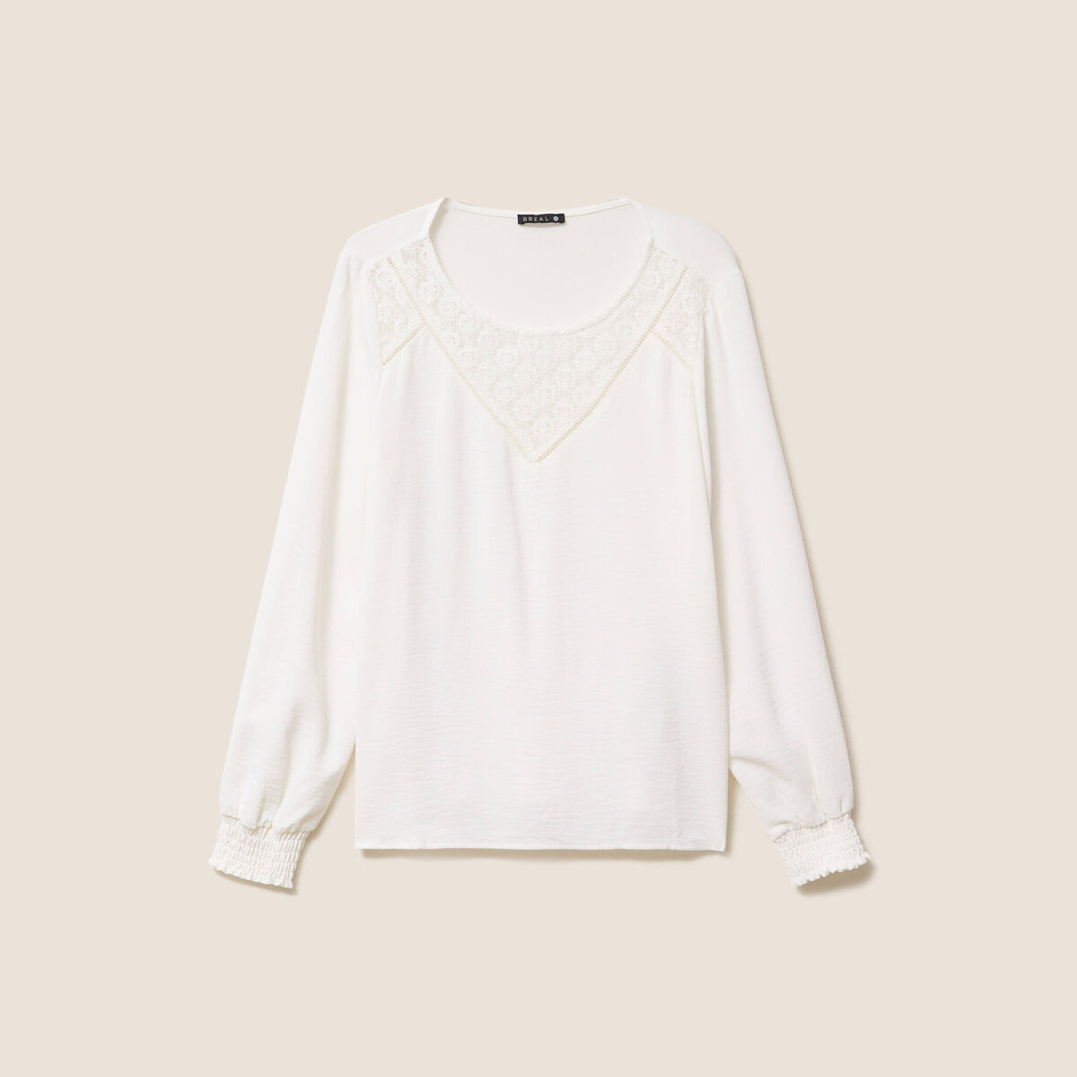 Blouse droite manches longues dentelle ecru femme