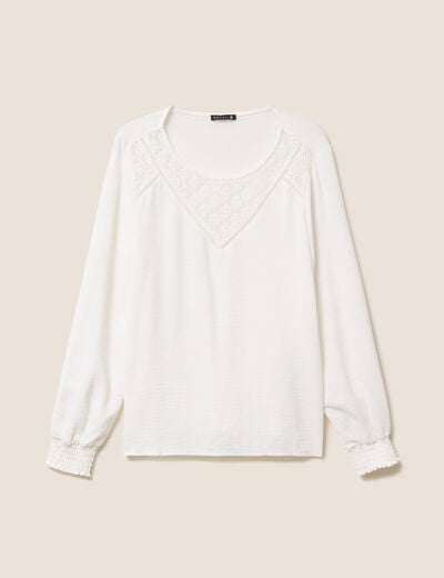 Blouse droite manches longues dentelle ecru femme