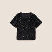 T-shirt &agrave; sequins manches courtes noir femme