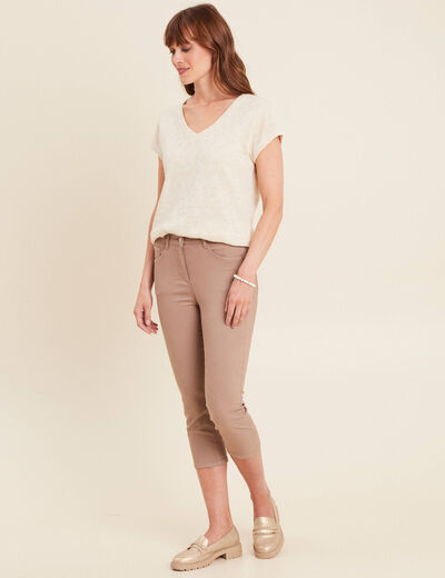 Top droit col en V ecru femme