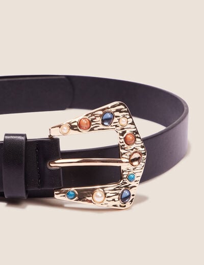 Ceinture boucle effet pierres noir femme