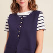 gilet droit court sans manches col rond bleu marine femme