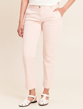 Pantalon coupe chino taille bascul&eacute;e rose poudr&eacute;e femme