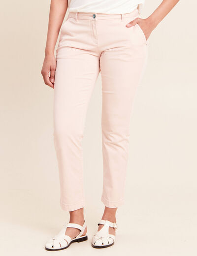 Pantalon coupe chino taille bascul&eacute;e rose poudr&eacute;e femme