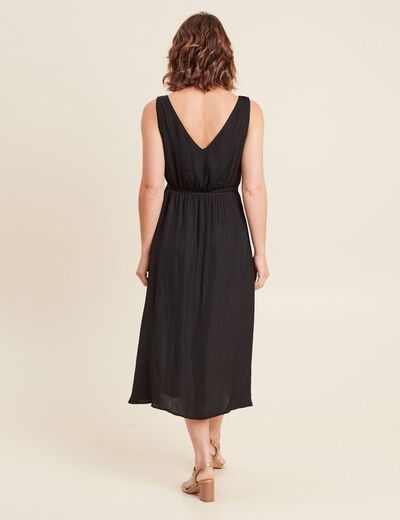 Robe midi évasée satin noir femme