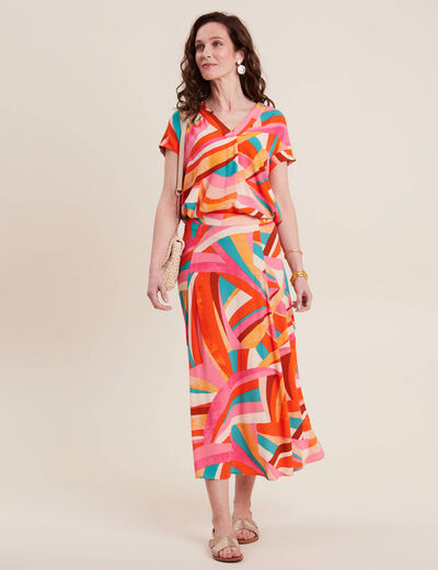 Jupe longue évasée multicolore femme