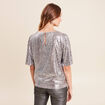 T-shirt &agrave; sequins manches coudes gris argent femme