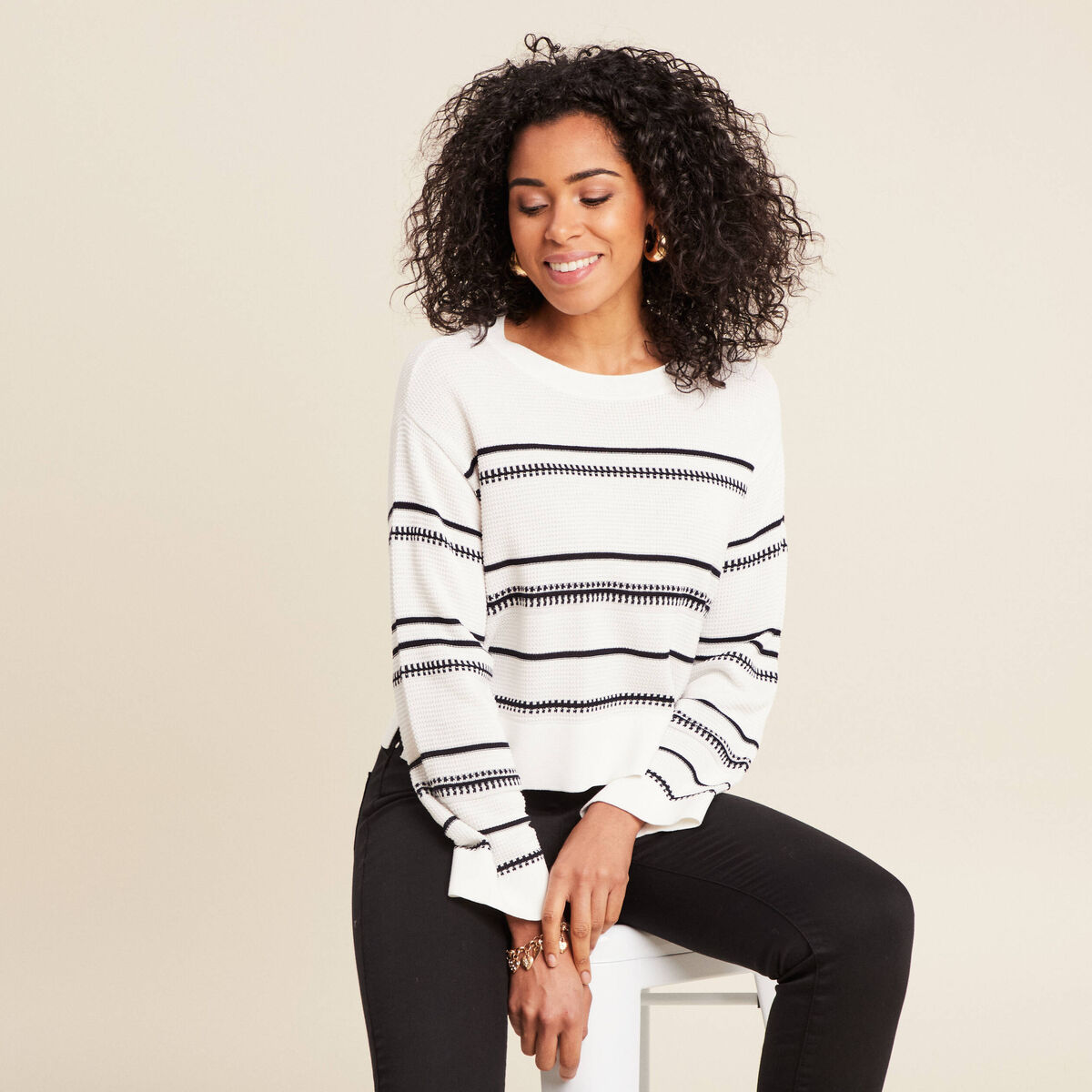 Pull manches longues blanc femme