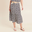 Jupe midi droite satin bleu marine femme