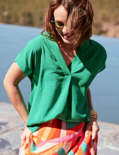 Blouse manches courtes vert émeraude femme