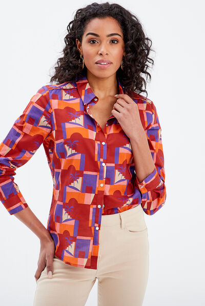 Chemise manches longues bordeaux femme
