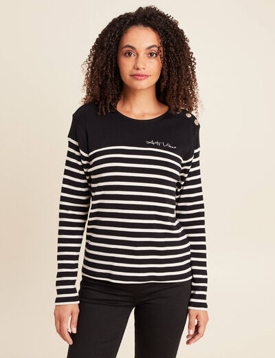 T-shirt broderie en coton noir femme