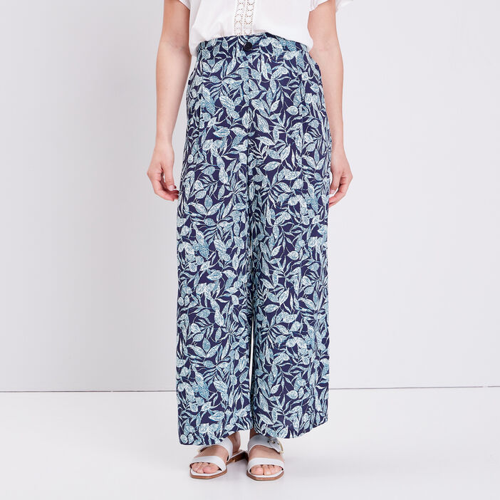 Pantalon flou large 7/8ème bleu marine femme