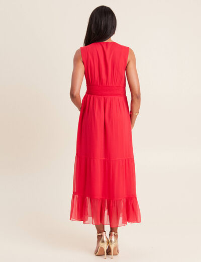 Robe longue évasée volants rouge femme