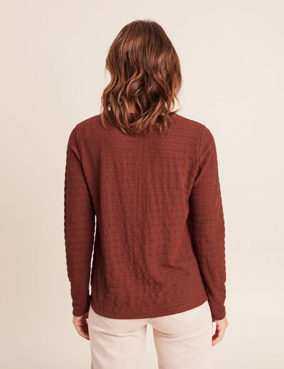 T-shirt manches longues aspect dentelle marron femme