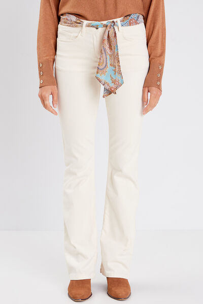Pantalon bootcut ceinturé ivoire femme