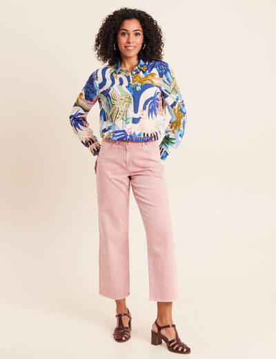 Jean coupe large 7/8&egrave;me taille haute rose femme