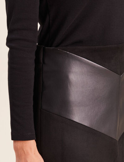 Jupe trap&egrave;ze courte aspect daim doubl&eacute;e noir femme