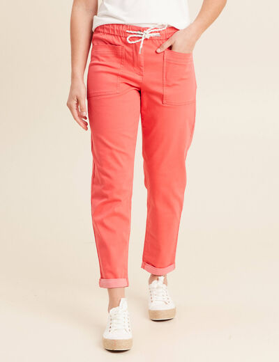 Pantalon coupe mom 7/8&egrave;me rouge corail femme