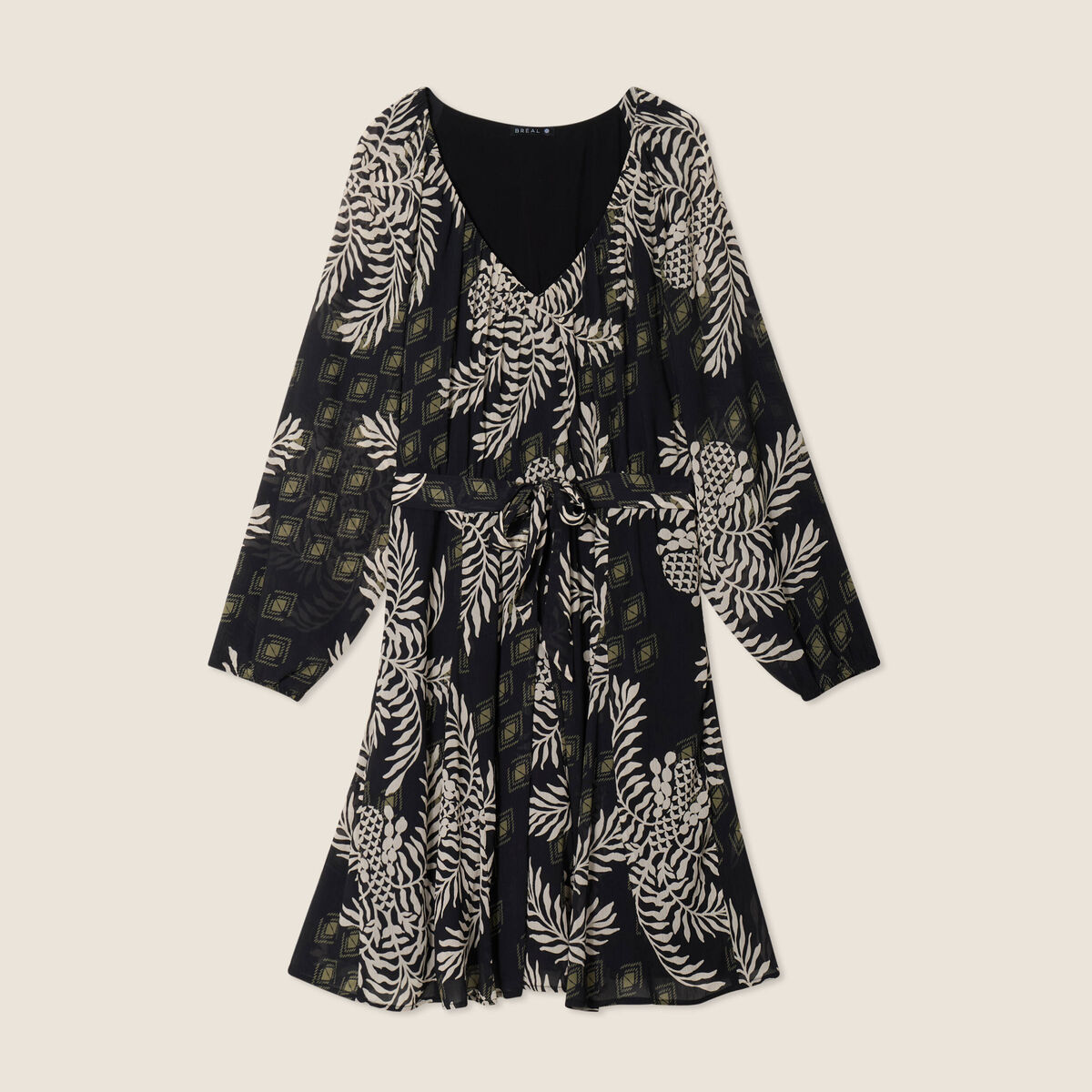 Robe évasée manches 3/4 noir femme