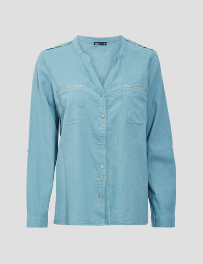 Chemise manches longues bleu gris femme