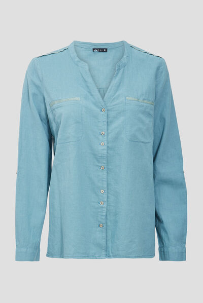 Chemise manches longues bleu gris femme