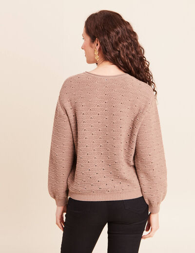 Pull droit long col v manches longues sable femme