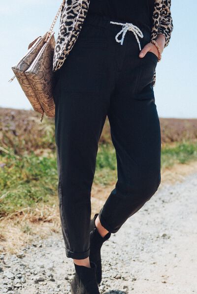 Pantalon flou à coulisse noir femme