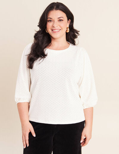 Blouse droite col rond manches 3/4 ecru femme