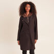 Manteau ajust&eacute; capuche amovible marron fonc&eacute; femme