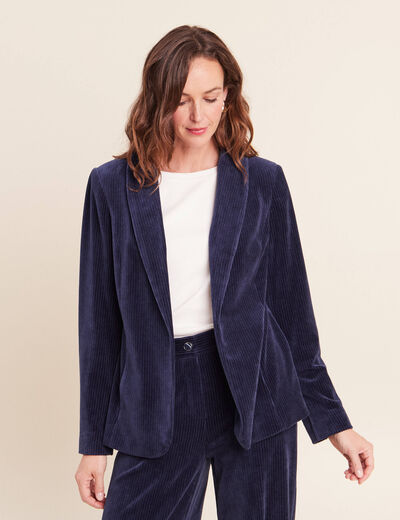 Veste tailleur velours bleu marine femme