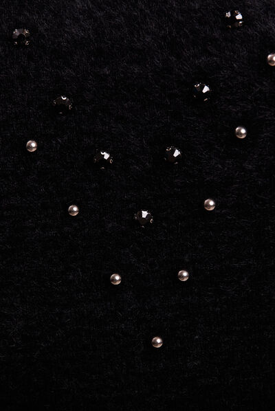 Pull manches longues strass noir femme