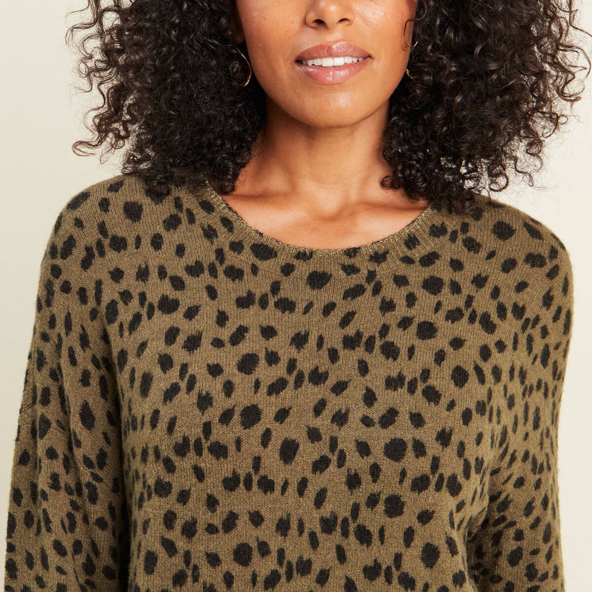 Pull droit col rond manches longues vert femme