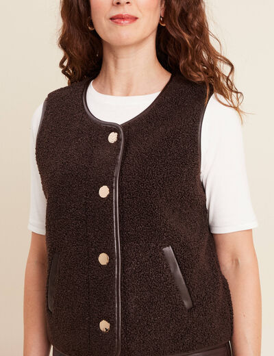 Gilet sans manches sans col marron foncé femme