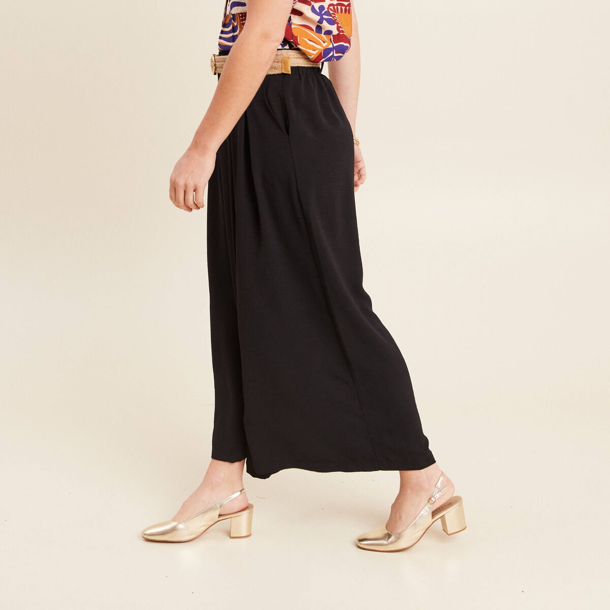 Pantalon jupe-culotte large noir femme